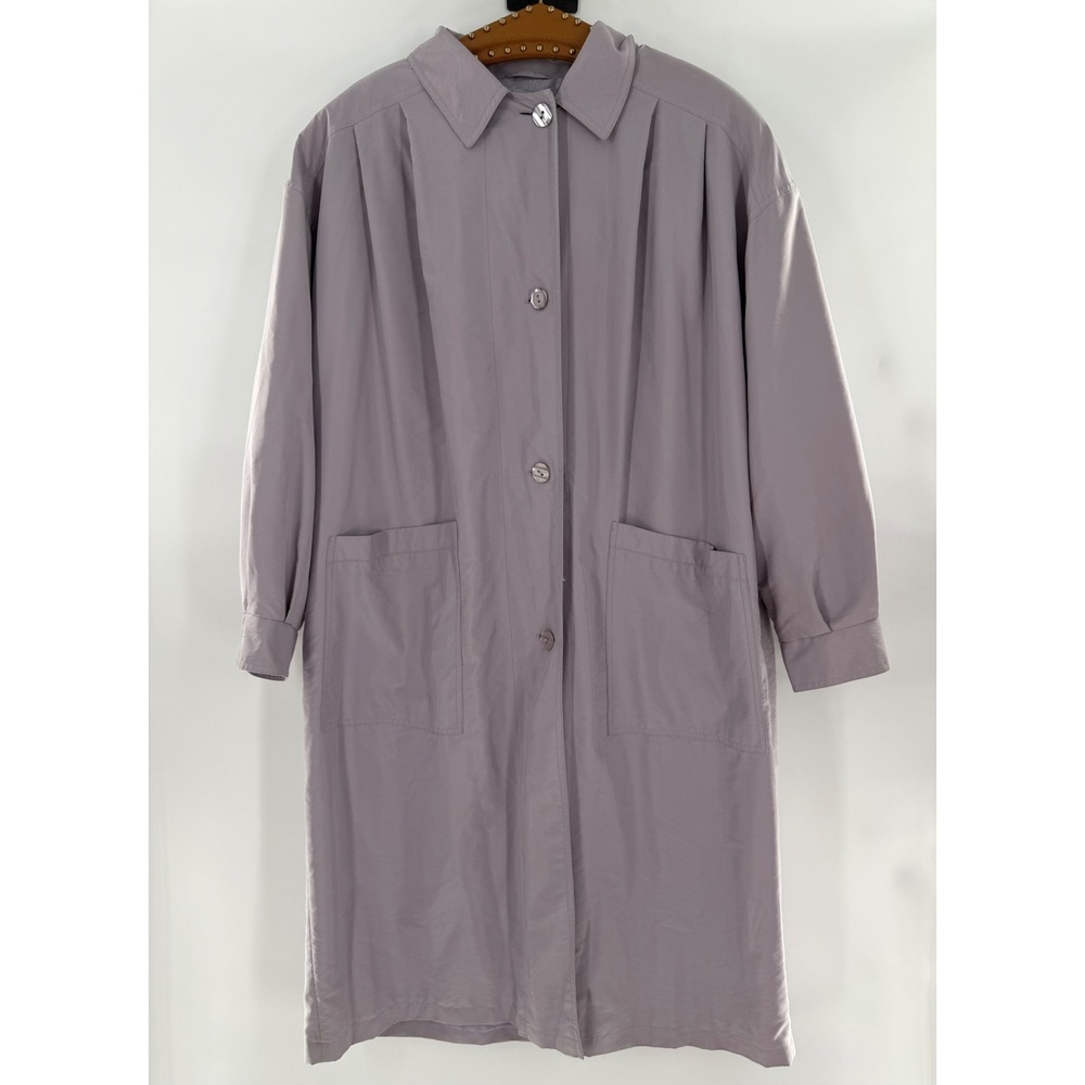 Micro Lavender Purple Longline Trench Coat Jacket Pleated Back Womens GB 16